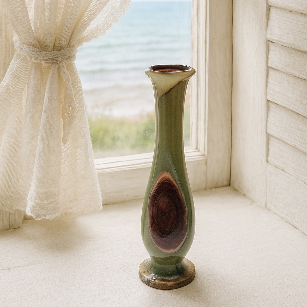 Onyx Stone Bud Vase Natural Banded Stone Rustic Natural Green Brown Nature